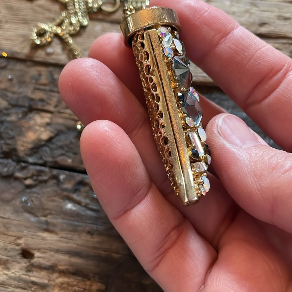 Vintage XL rhinestone crystal good luck horn necklace - Picture 10 of 13